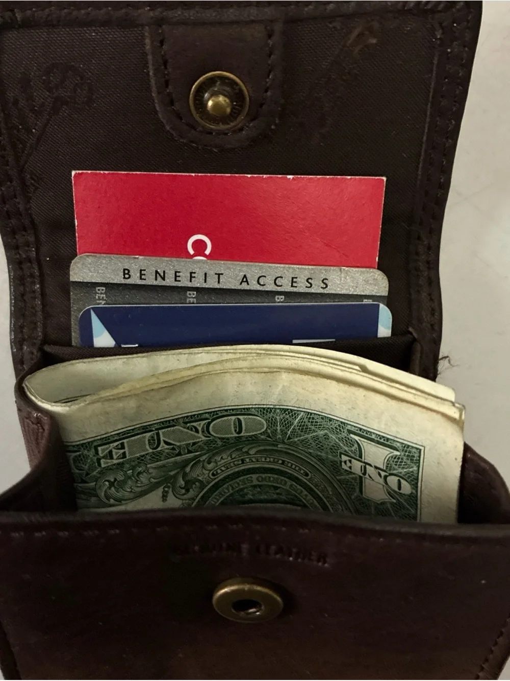 Vintage Fossil Dark Walnut Brown Leather Card & Snap Key/Money Pouch 90s EUC